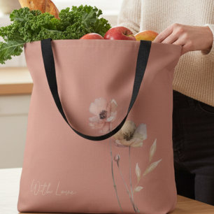 Tote Bag Élégante Bohème Aquarelle Fleur Sauvage Rose Pâle 