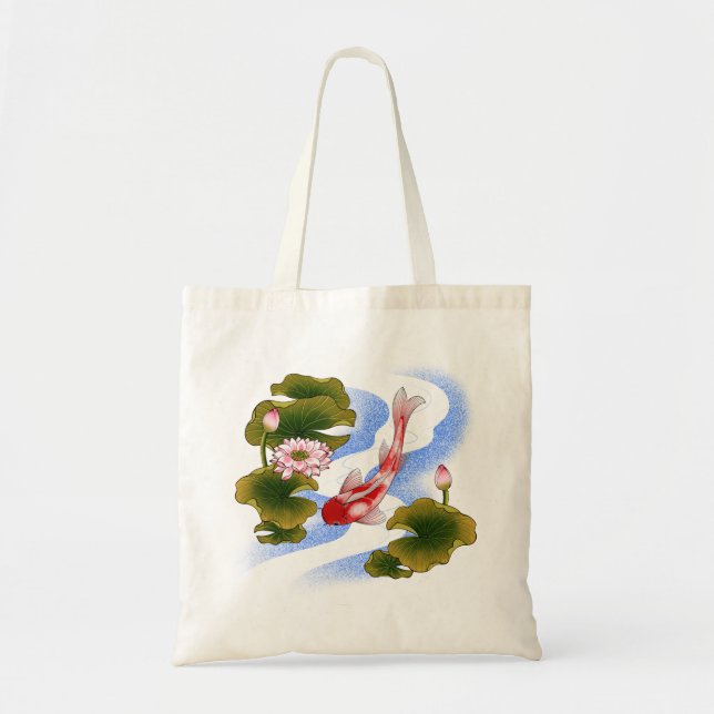 Tote Bag Élégante carpe de koi dans un étang de lotus (Devant)