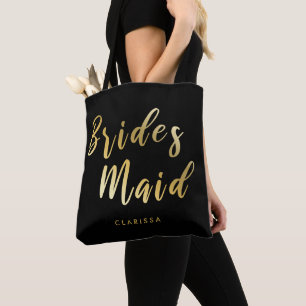 Tote Bag Élégante demoiselle d'honneur noire et or