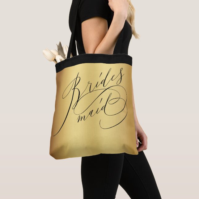 Tote Bag Élégante femme de chambre à script noir or (De près)