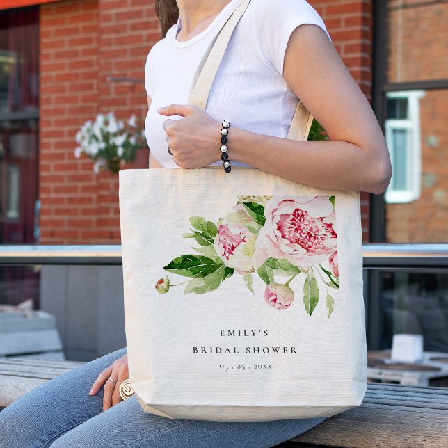 Tote Bag Élégante Fête des mariées florale de pivoine rose  (Créateur téléchargé)