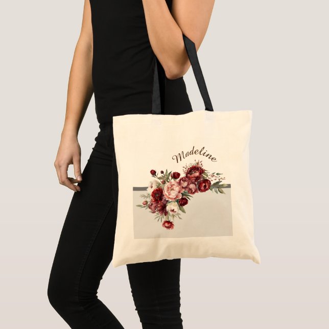 Tote Bag Elégante Fleurs Bourgogne (Devant (produit))