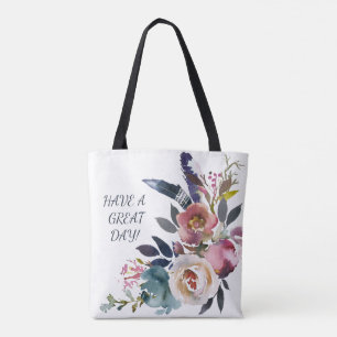 TOTE BAG ELÉGANTE FLEURS DE COULEUR D'EAU PEINTES À LA MA