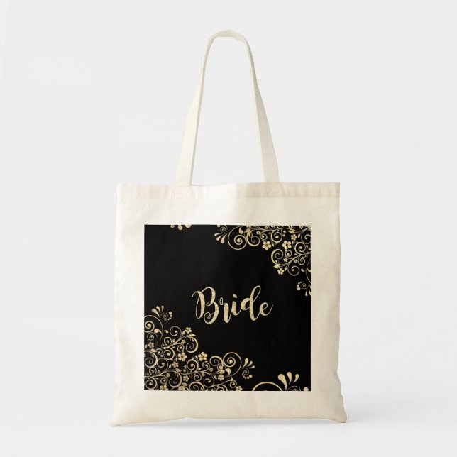 Tote Bag Élégante Fleurs D'Or Chic, Mariée (Devant)