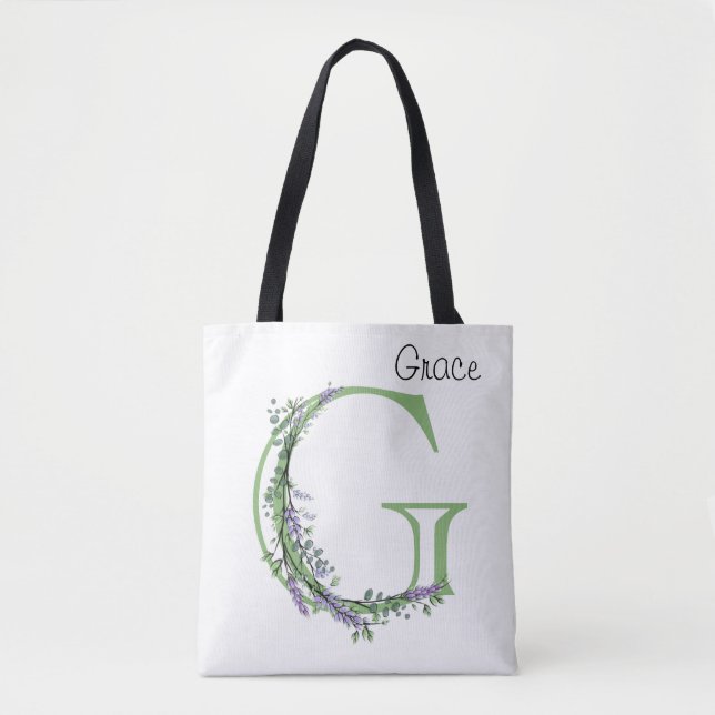Tote Bag Elégante lettre alphabet G Lavender Eucalyptus (Devant)