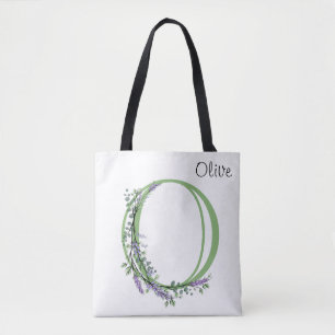 Tote Bag Elégante lettre alphabet O Lavender Eucalyptus