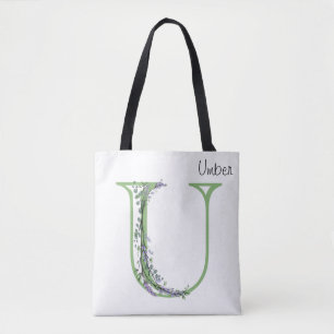 Tote Bag Elégante lettre alphabet U Lavender Eucalyptus
