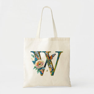 Tote Bag Élégante lettre florale bohème W