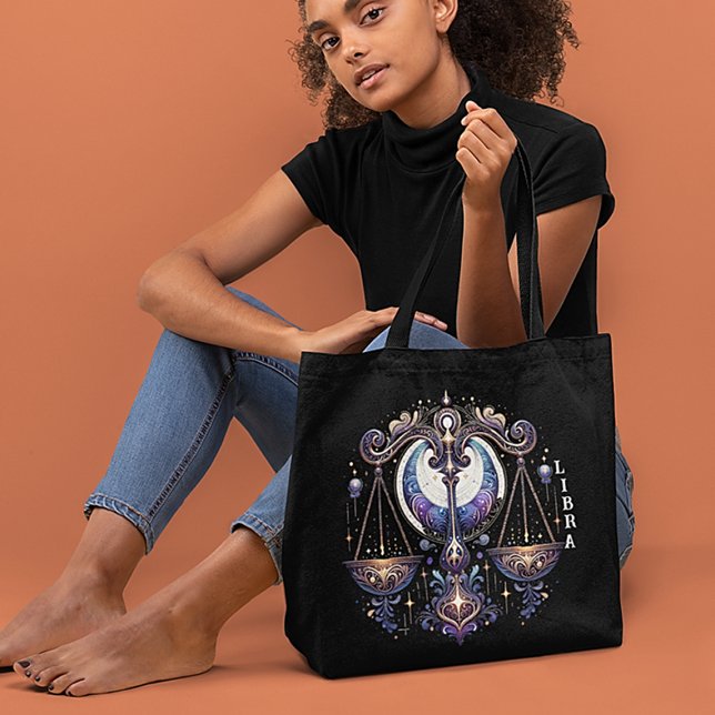 Tote Bag Elégante Libra aquarelle Zodiac Noir (Créateur téléchargé)