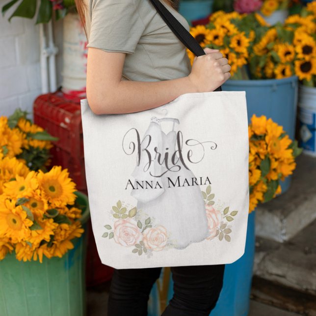 Tote Bag Élégante Mariée Mariée moderne Blush rose floral (Créateur téléchargé)