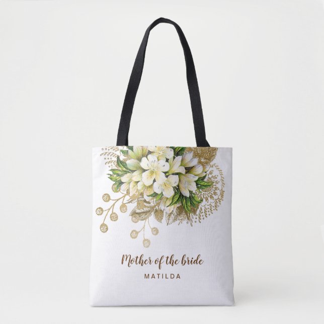 Tote Bag Élégante mère florale d'or moderne de la mariée (Devant)
