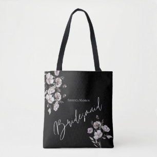 Tote Bag Élégante minimaliste noire, aquarelle demoiselle d