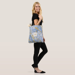 Tote Bag Elégante Parties scintillant en marbre bleu Monogr