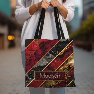 Tote Bag Elégante parties scintillant rayée rouge noir