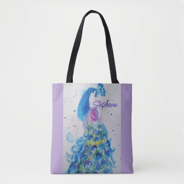Tote Bag Elégante Peacock Aquarelle Femmes couleurs pastel (Devant)