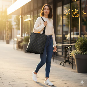 Tote Bag Élégante Rayure de Boîte Métallique Or Noir