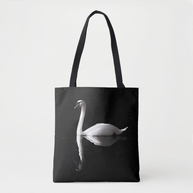 Tote Bag Élégante Réflexion Du Cygne Blanc Sur Black Lake (Devant)