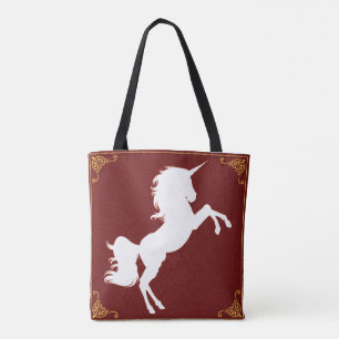 Tote Bag Elégante Silhouette Blanche Unicorne Bordures Or