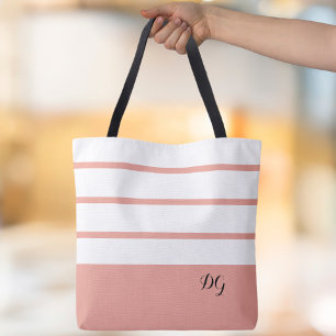 Tote Bag Élégantes initiales monogramme en bandes modernes 