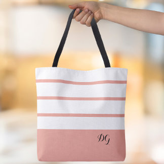 Tote Bag Élégantes initiales monogramme en bandes modernes 