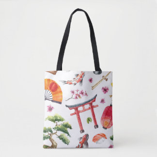 Tote Bag Éléments japonais Aquarelle texture transparente