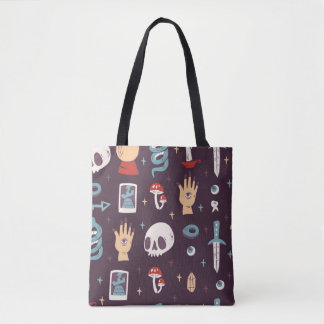 Tote Bag Éléments magiques : crâne, tarot sans soudure