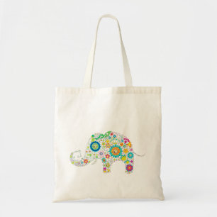 Tote Bag Eléphant à fleur rétro coloré
