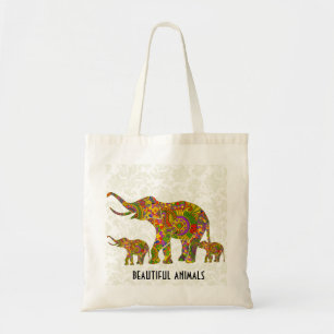 Tote Bag Eléphant à fleur rétro coloré 4