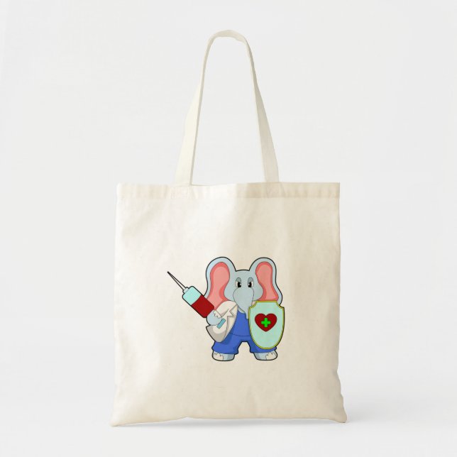 Tote Bag Eléphant à la vaccination avec seringue (Devant)
