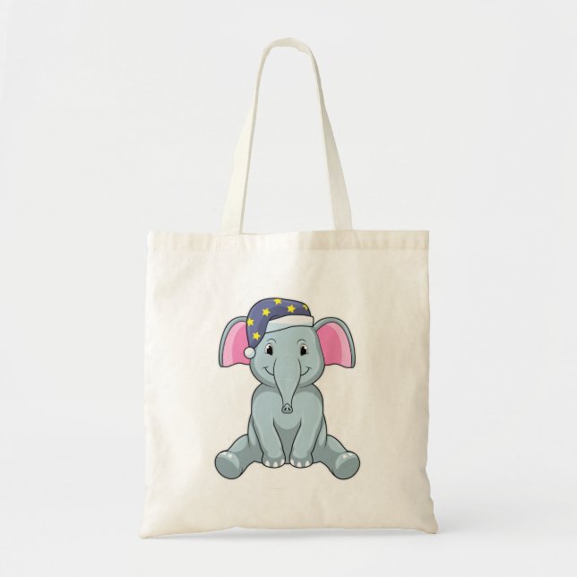 Tote Bag Eléphant au coucher avec casquette de nuit (Devant)