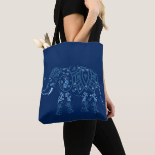 Tote Bag Éléphant bleu à motif orné