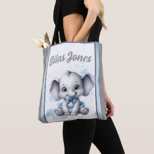 Tote Bag Éléphant Bleu Mignon - Petit Cacahuète