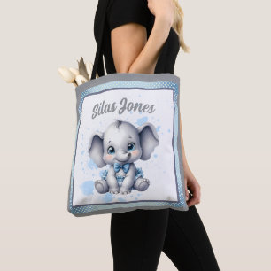 Tote Bag Éléphant Bleu Mignon - Petit Cacahuète