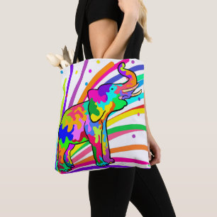 Tote Bag Elephant Confetti Colorée Art Safari Party
