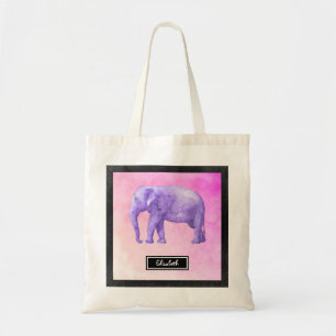 Tote Bag Eléphant d'aquarelle violet personnalisé