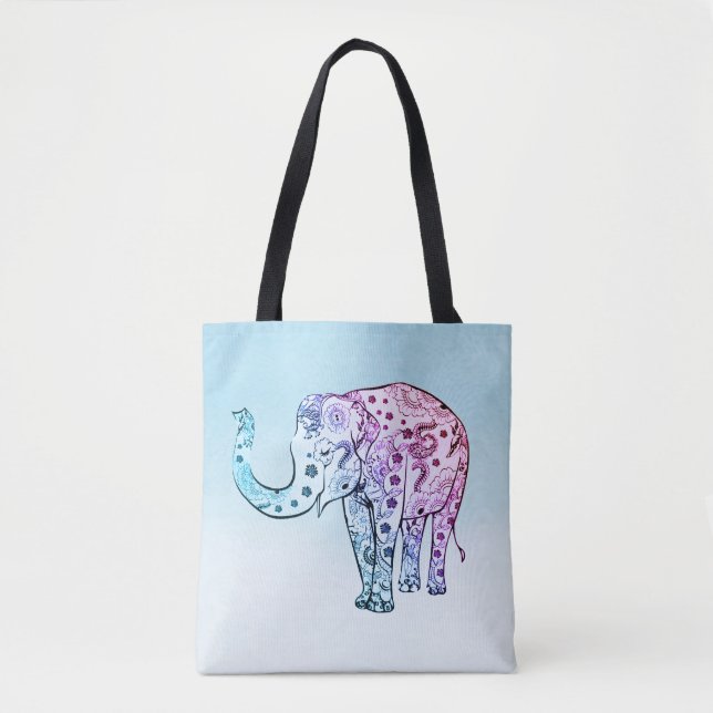 Tote Bag Eléphant floral dégradant (Devant)