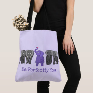 Tote Bag Eléphant mauve de dessin animé "Soyez parfait vo