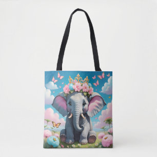 Tote Bag Éléphant Mignon avec une couronne de fleurs