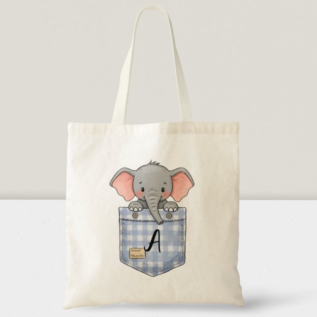 Tote Bag Éléphant mignon regardant depuis une poche avec in (Créateur téléchargé)