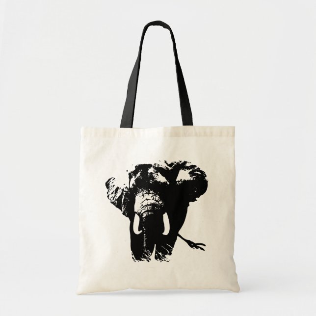 Tote Bag Eléphant noir & blanc Pop Art (Devant)