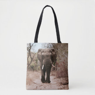 TOTE BAG ÉLÉPHANT NOIR MARCHANT SUR SABLE BROWN
