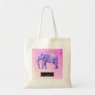 Tote Bag Eléphant violet sur des aquarelles roses de rêve