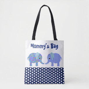 Tote Bag Eléphants bleus avec bloc Pois bleu marine