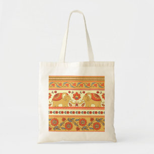 Tote Bag éléphants ethniques, fleurs, motif sans soudure.
