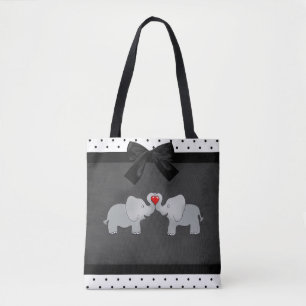 Tote Bag Éléphants Mignons Adorables,Points noirs et blancs
