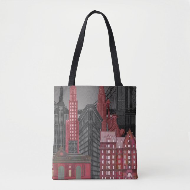 Tote Bag Élévations de New York par nuit - Rouge (Devant)