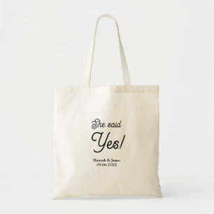 Tote Bag Elle a dit oui fête de fiançailles nom date simple