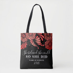 Tote Bag Elle croyait qu'elle pouvait florale noire et roug