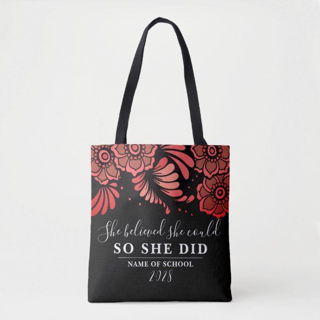 Tote Bag Elle croyait qu'elle pouvait florale noire et roug (Devant)