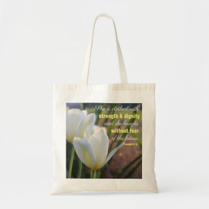 Tote Bag Elle est vêtue - Proverbes 31:25 floraux